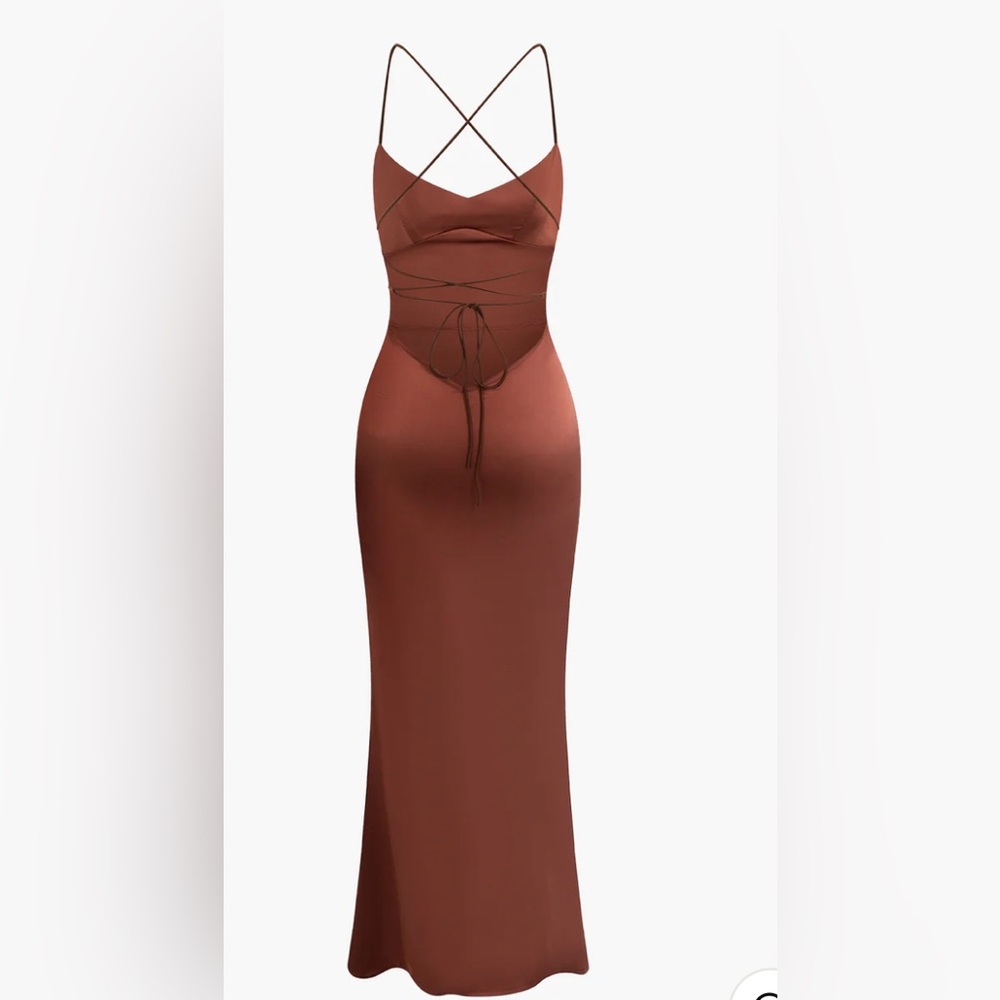 NEW, Gorgeous Satin Tie Backless Maxi Dress - Picture 3 of 4